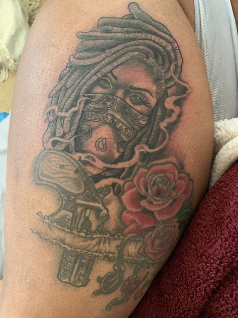 Locs Tattoo Ink Black Women, Women With Locs Tattoos, Woman With Locs Tattoo, Loc Tattoos For Women, Loc Tattoos, Dreadlock Tattoo, Locs Tattoo, Dreads Tattoo, Crown Tattoos For Women