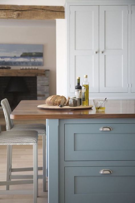 Island color is Farrow and Ball Herrington Blue. Kitchen Mcgee, Mcgee Kitchen, Studio Mcgee Kitchen, Farrow And Ball Kitchen, Banquette Design, Kitchen Tour, Painted Kitchen Cabinets Colors, Blue Kitchen Cabinets, Charming Kitchen