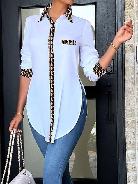 Fashion Elegant Style Blouses & Shirts Online Shopping | stylewe Shirt Collar Pattern, Fancy Shirt, 2piece Outfits, Stylish Work Attire, Fashion Tops Blouse, Classy Casual Outfits, Latest African Fashion Dresses, Classy Casual, Dress Shirts For Women