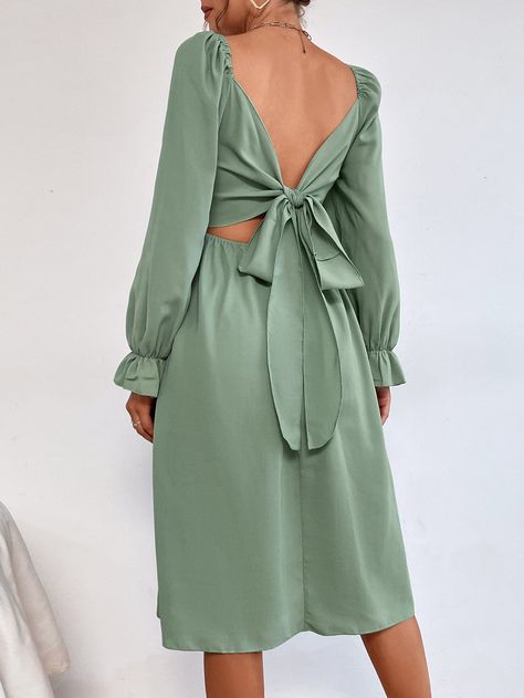 Tie Back Cut Out Flounce Sleeve Shirred Dress Shirred Dress, Flounce Sleeve, Women Dresses, Tie Backs, Tie Back, Amazing Products, Dress P, Wrap Dress, Cut Out