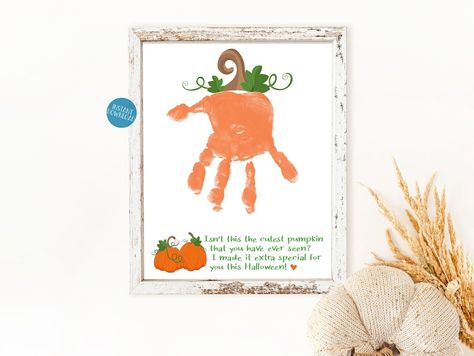 PerfectChaosDigitals - Etsy Canada Handprint Pumpkin, Pumpkin Handprint, Halloween Handprint Art, Halloween Handprint, Handprint Keepsake, Footprint Keepsake, Art Pumpkin, Fun Halloween Crafts, Footprint Art