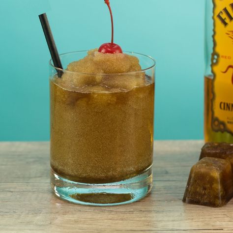 Fireball Cola Slushie Closeup Alcoholic Slushies, Slush Recipes, Cinnamon Whiskey, Tipsy Bartender, Cinnamon Flavor, Ice Cube Trays, Sweet Cherries, Cherry On Top, Slushies