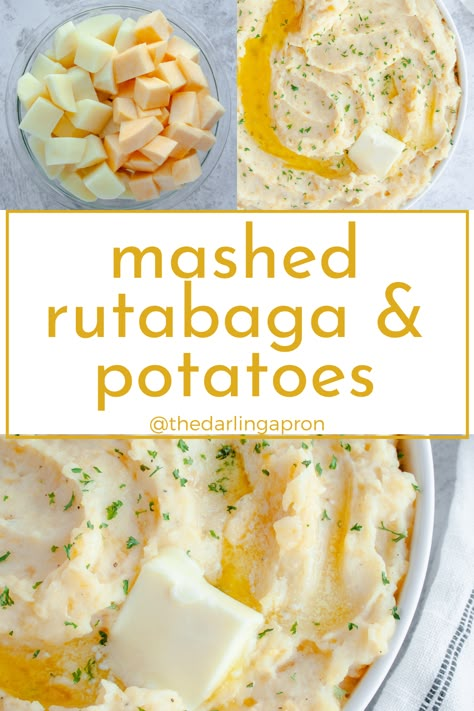 For a new spin on classic mashed potatoes, try these creamy & delicious Mashed Rutabaga and Potatoes. They combine a unique root vegetable with russet potatoes, butter & plain Greek yogurt and make a great holiday side dish! Mashed Potatoes And Turnips, Rudabega Recipes Mashed, Rutabaga Recipes Southern, Rudabega Recipes, Rutabaga Mashed Potatoes, How To Cook Rutabaga Recipes, Instant Pot Rutabaga, Preserving Rutabaga, Mashed Rutabaga Recipes