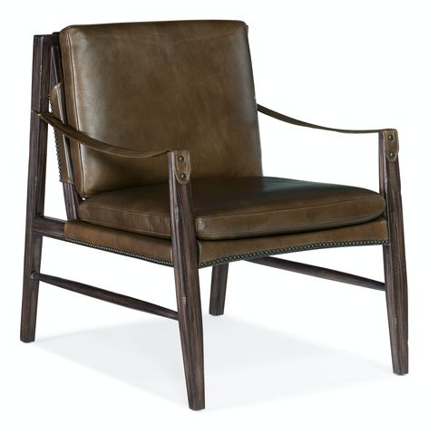 A vintage British Colonial vibe distinguishes the Sabi Sands Sling Chair, featuring a dark wood frame, leather sling arms and nailhead trim. Hooker Furniture Living Room, Leather Sling Chair, Dark Wood Frame, Reclining Sofas, Reclining Chairs, Sam Houston, Leather Club Chairs, Leather Chairs, Sling Chair