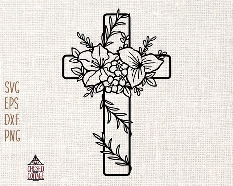 Christian Cricut Projects, Crosses Designs, Cross Outline, Cross With Flowers, Cross Drawing, Cowboy Tattoos, Rose Drawing Tattoo, Cross Tattoos For Women, Western Tattoos