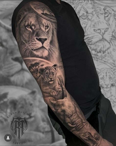 Sleeve Tattoos Lion, Bean Tattoo, Arm Tattoo Men, Lion Sleeve, Daniel Tattoo, Tattoos Lion, Fashion Infographic, Lion Tattoo Sleeves, Full Arm Tattoos