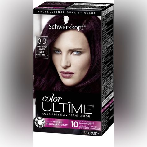 Schwarzkopf Color Ultime Magnificent Blacks Hair Coloring Kit Amethyst Black 3.3 Schwarzkopf Color, Noir Color, Black Hair Dye, Medium Brown Hair, Black Packaging, Hair Color Cream, Black Hair Color, Hair Color For Women, Permanent Hair Color