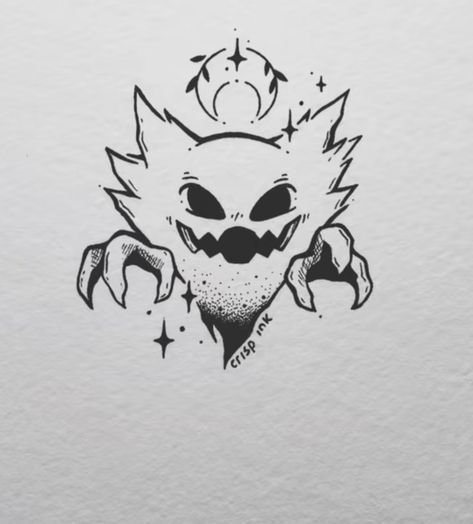 34 Tattoo, Haunter Pokemon, Acab Tattoo, Pokemon Sketch, Ghost Pokemon, Ghost Tattoo, Scary Tattoos, Pokemon Tattoo, Dark Art Tattoo