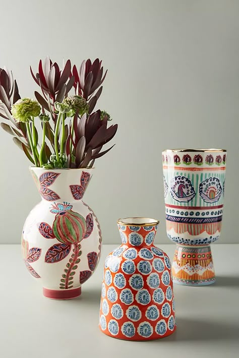 Anthropologie Home, Pottery Painting Designs, Keramik Design, Painted Vases, Stoneware Vase, Diy Vase, Keramik Vase, Pottery Designs, Painted Pots