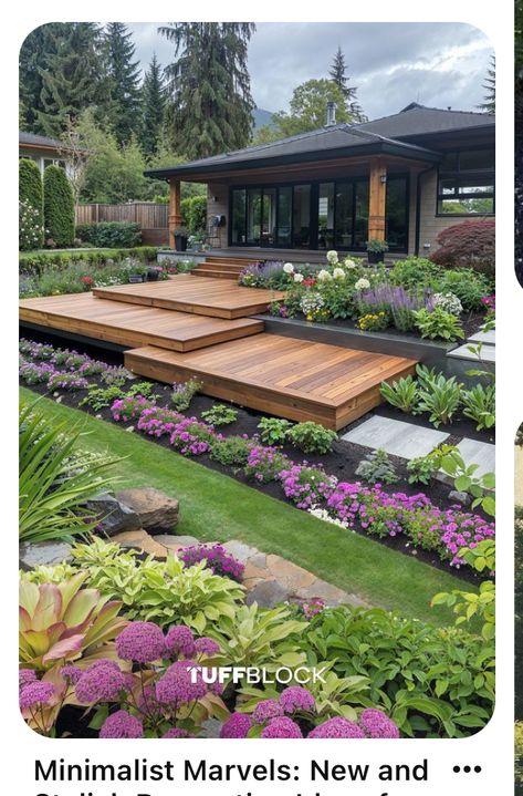 Decking On A Slope, Front Yard Floating Deck, Floating Deck Sloped Yard, Backyard Deck On Slope, Sloped Deck Ideas, Decks On Sloped Backyards, Backyard Elevated Patio Designs, Backyard Landscaping On A Slope, Small House With Deck