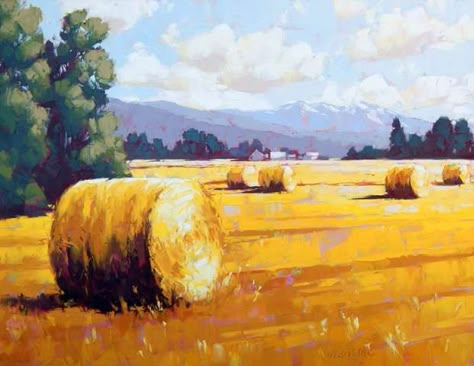 David Mensing | Horizon Fine Art Gallery | Jackson Hole, Wyoming David Mensing, Inspiring Paintings, Jackson Hole Art, Sculpture Jewelry, Scottish Painting, Farm Paintings, Hay Bales, Farm Art, Abstract Art Landscape