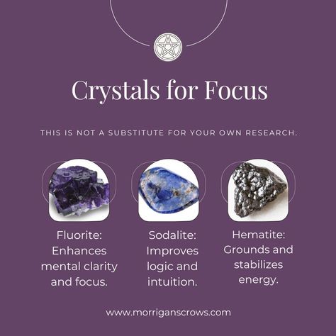 For August, let’s enhance focus with these crystals: Fluorite: Enhances mental clarity and focus, ideal for study or work. Sodalite: Improves logic and intuition, aiding decision-making. Hematite: Grounds and stabilizes energy, increasing productivity. These crystals will sharpen your focus this month. #Focus #Clarity #Productivity #Grounding #WitchesOfInstagram #WitchyVibes #MysticalMondays #PagansOfInstagram #WitchCrafting #WiccanLife #MagicIsReal #WitchyWoman #GreenWitchery #HearthWitchery... Crystals Fluorite, Pagan Lifestyle, Increasing Productivity, Traditional Witchcraft, Kitchen Witchery, Edgy Jewelry, Magical Life, Season Of The Witch, Increase Productivity