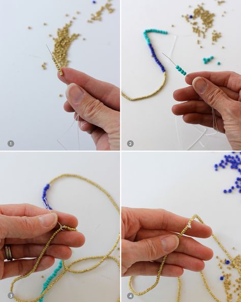 Seed Necklace Diy, Beginner Beading, Seed Bead Necklace Diy Tutorials, Seed Bead Necklace Tutorials, Handmade Jewelry Diy Necklaces, Sead Bead Necklace, Sodalite Jewelry, Diy Necklaces Tutorial, Seed Bead Tutorials