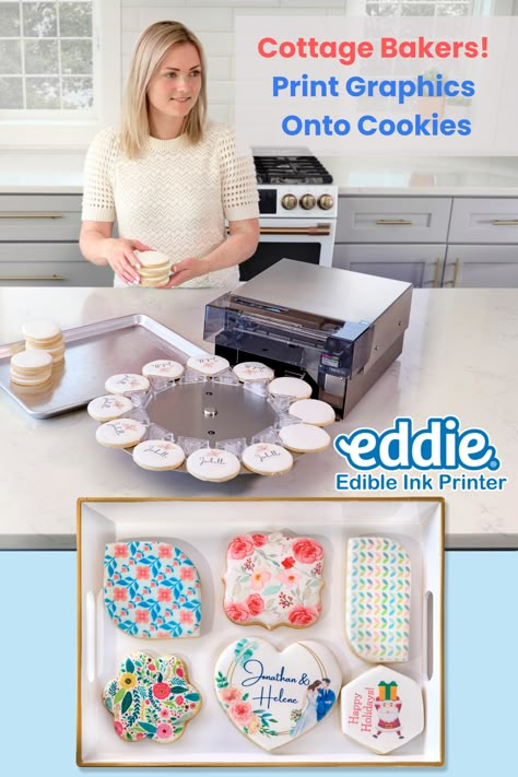 cookie printer, edible ink printer, edible image printer Eddie Cookie Printer, Eddie Printer Cookies, Edible Image Printer, Cookies Frosting, Edible Ink Printer, Decorate Cookies, Edible Printer, Cookie Business, Baking Business