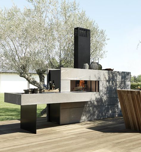 Build Outdoor Fireplace, Modern Outdoor Firepit, Barbacoa Jardin, Barbeque Design, Design Camino, Design Per Patio, Ideas Terraza, Outdoor Kitchen Design Modern, Outdoor Bbq Area