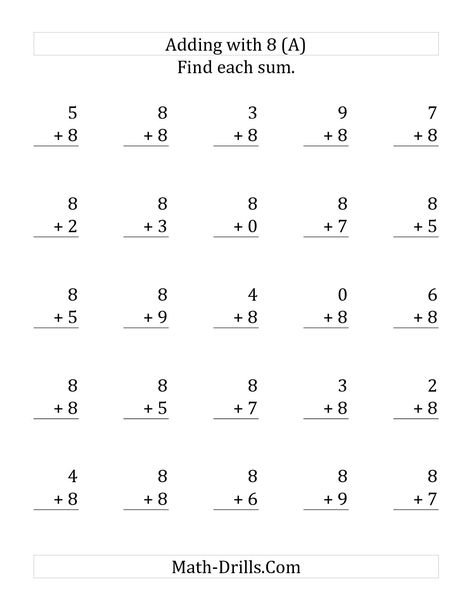 The 25 Adding Eights Questions (A) math worksheet from the Addition Worksheet page at Math-Drills.com. Ukg Worksheet, Subtraction Facts Worksheet, Substitute Teacher Tips, Kindergarten Subtraction, Math Subtraction Worksheets, Teaching Subtraction, Kindergarten Math Worksheets Addition, Free Printable Kindergarten Worksheets, Fun Math Worksheets