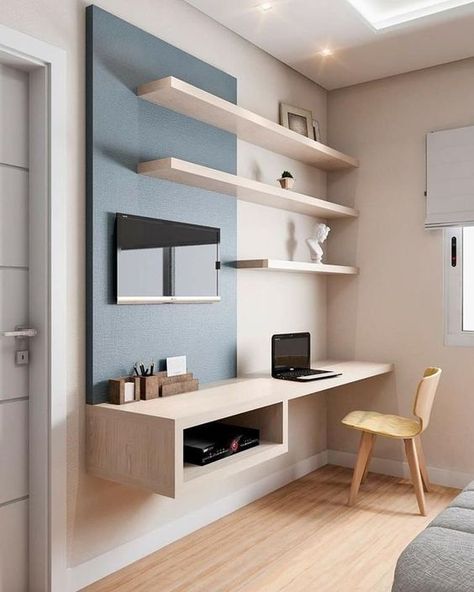 16 Escritorios minimalistas que toda universitaria necesita टीवी यूनिट, Floating Shelves Diy, Simple Bedroom, Home Office Space, Home Office Organization, A Desk, Home Office Design, Design Case, Small Bedroom