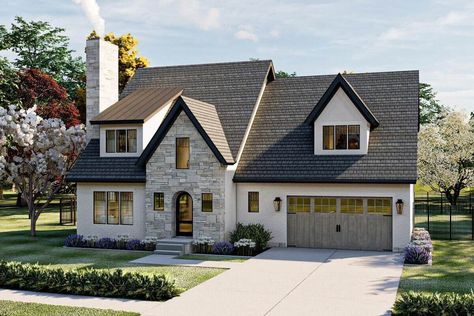 Stucco Siding, Front Entry Door, Wood Garage, European Plan, European Cottage, Wood Garage Doors, European House Plans, Cottage Style House Plans, European House Plan