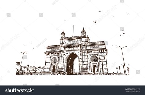 Hand drawn sketch of Gateway of india Mumbai, India in vector illustration.sketch#Gateway#Hand#drawn Gateway Of India Illustrations, Gateway Of India Sketch, Mumbai Sketch, Mumbai Illustration, Gateway Of India Mumbai, 2d Cafe, Gateway Of India, Paint Shirt, Fabric Paint Shirt