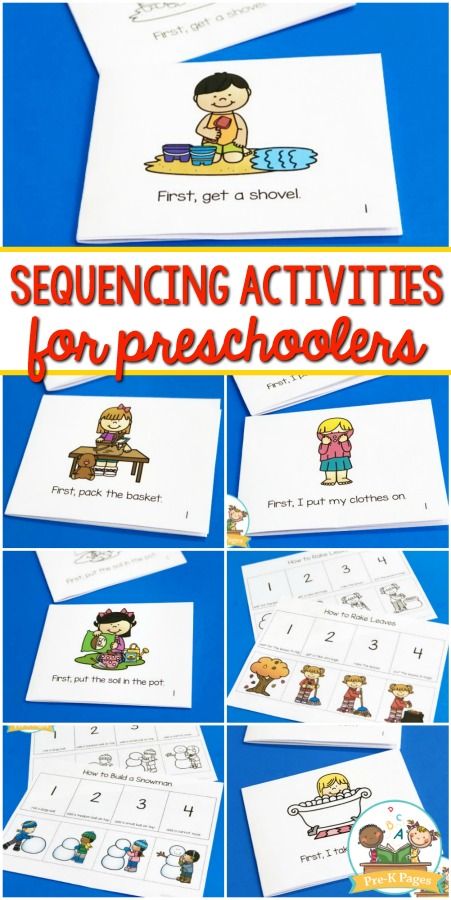 Sequencing Activities for Preschoolers. Printable cards, foldable booklets, and worksheets to help teach the concept of sequencing to your preschool or kindergarten students! #preschool #prek #prekpages Sequencing Games Preschool, Prek Sequencing Activities Free, Sequencing Cards Free Printable, Sequencing Cards Preschool, Teaching Sequencing, Sequencing Activities Preschool, Sequencing Activities Kindergarten, Intentional Teaching, Pre K Pages