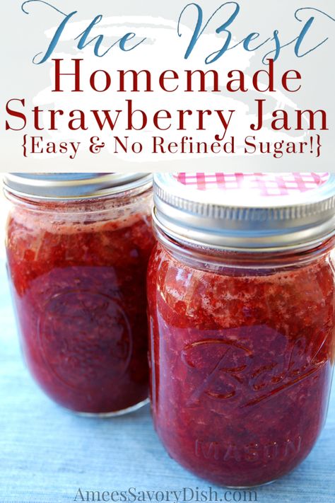 No Sugar Strawberry Jam, Sugar Free Strawberry Jam, Easy Jam Recipe, Low Sugar Jam, Strawberry Freezer Jam, Food Canning, Easy Jam, Freezer Jam Recipes, Homemade Jams