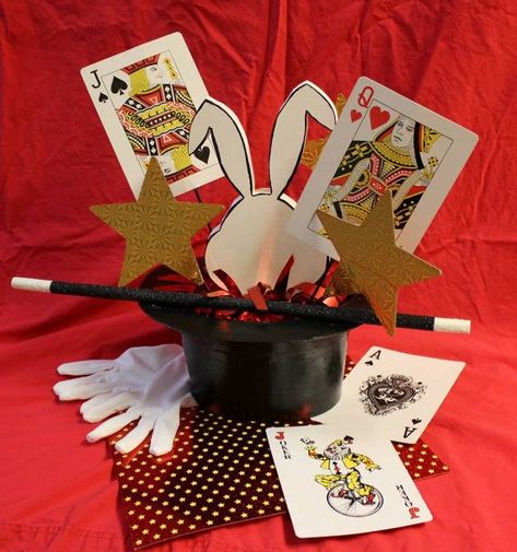 Magic Theme Party, Magic Party Theme, Magician Birthday Party, Magic Decorations, Magician Party, Magic Birthday Party, Alice In Wonderland Props, Themed Centerpieces, James Bond Party