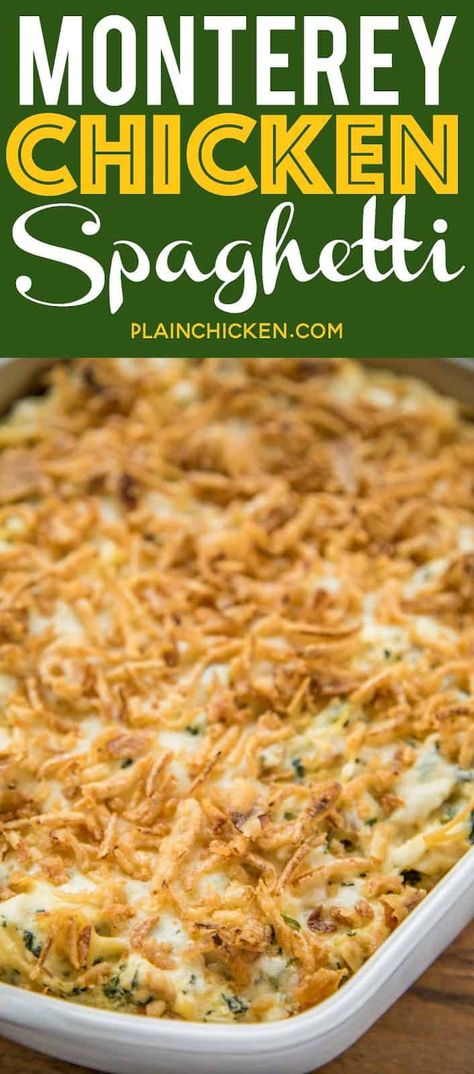 Monterey Chicken Spaghetti, Easy Chicken Casserole, Monterey Chicken, Chicken Spaghetti Casserole, Chicken Casserole Easy, Chicken Spaghetti Recipes, Casserole Chicken, Chicken And Cheese, Spaghetti Casserole