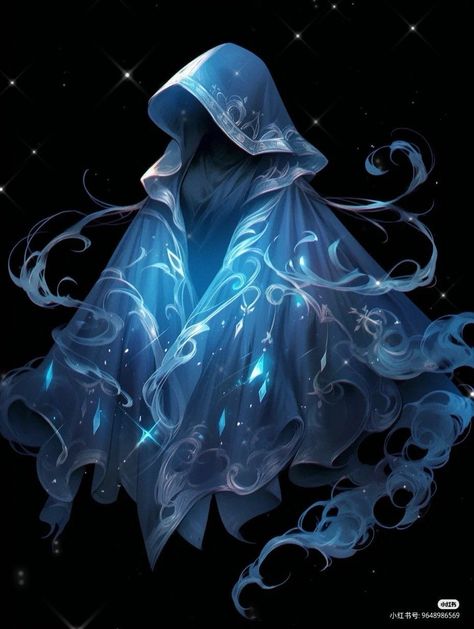 Magical Cloak Fantasy Art, Blue Wizard Robe, Blue Robes Wizard, Fantasy Cloak Art, Fantasy Cloak Design, Fantasy Dress Art, Cape Fantasy, Mage Robes, Blue Wizard