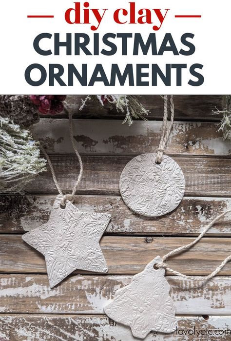 Diy Air Dry Clay Christmas Ornaments, How To Make Air Dry Clay Christmas Ornaments, Stamped Clay Ornaments, Christmas Airdry Clay Ornaments, Easy Clay Christmas, Homemade Clay Ornaments, Air Dry Clay Ornaments Diy, Clay Tree Ornaments, Diy Clay Christmas Ornaments