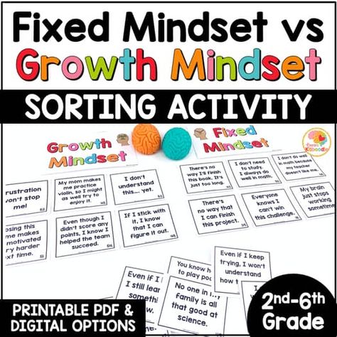 Growth Mindset vs Fixed Mindset Sorting Cards Activity: Growth Mindset Lesson Growth Mindset Notes, Growth Mindset Statements, Growth Mindset Vs Fixed Mindset, Growth Mindset Lessons, Growth Mindset Resources, Growth Mindset Bulletin Board, Brain Book, Mindset Activities, Growth Mindset Activities