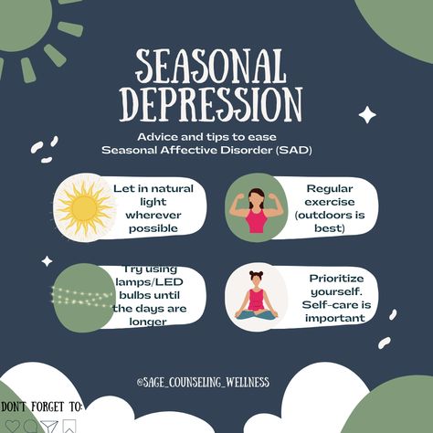 Seasonal Effect Disorder, Seasonal Affective Tips, Seasonal Affective Disease, Anti Depressant Routine, Mental Health Awareness Infographic, Premarital Counseling, Winter Wellness, Mental Health Recovery, Light Exercise