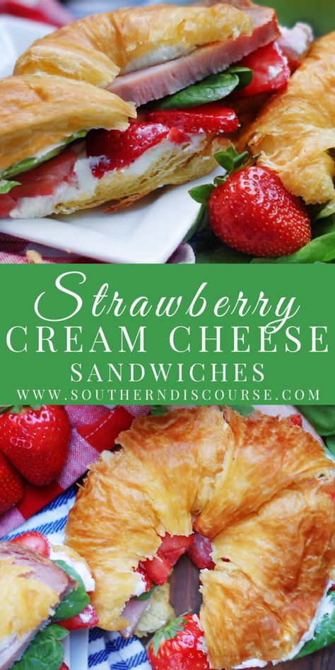 Strawberry Cream Cheese Sandwiches - southern discourse Southern Sandwiches, Southern Discourse, Sandwich Cream, Cream Cheese Sandwiches, Tea Sandwiches Recipes, Picnic Sandwiches, Ham Sandwiches, Hot Sandwich, Friends Food