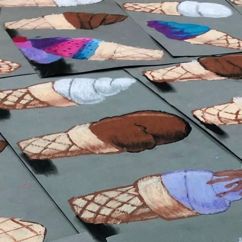 Joel Scholten on Instagram: "Progress on our 3rd grade ice cream cones! #artteachersofinstagram #artteachersofig #artteachersofinsta #elementaryart #primaryart #studentwork #studentartwork #studentart #kidsart #kidart #icecream #icecreamofinsta #oilpastel #thirdgrade #thirdgradeart #oilpastelart #oilpastels #pastel #kidsdraw #kidsdrawing #elementaryteacher #elementary #primaryteacher #primaryartclass #elementaryartclass #artoftheday #artreel #kidsmakeart" Ice Cream Cone Art Project, 3rd Grade Art Lessons, Sweets Art, 3rd Grade Art Lesson, Visual Art Lessons, Ice Cream Art, Elementary Art Rooms, Middle School Art Projects, Cute Food Drawings