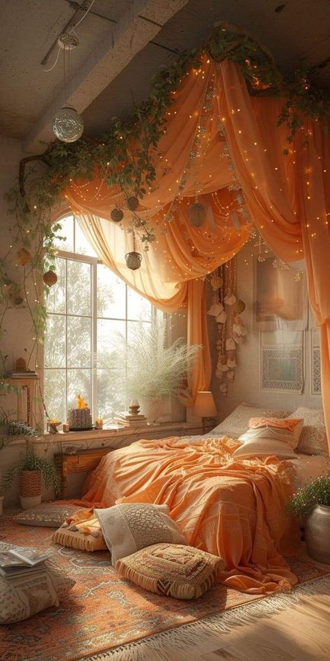 Golden Hour Bedroom, Content Room, Colour Room, Amber Room, Bohemian Bedroom Design, Magical Room, Wood Room, Home Entrance Decor, Boho Bedroom Decor