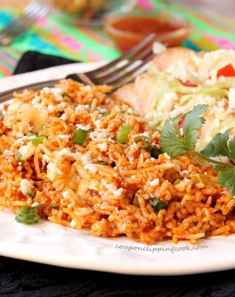 Enchilada Sauce Rice on Plate Rice With Cheese, Vegetable Rice Recipe, Enchilada Rice, Enchilada Sauce Easy, Rice In The Oven, Small Rice Cooker, Southwest Recipes, Homemade Refried Beans, Recipes With Enchilada Sauce