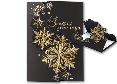 Black And Gold Christmas Cards, Black Christmas Cards, Gold Foil Christmas, Personalized Holiday Cards, Business Christmas Cards, Lined Envelopes, Xmas Greeting Cards, Holiday Stationery, Gatefold Cards