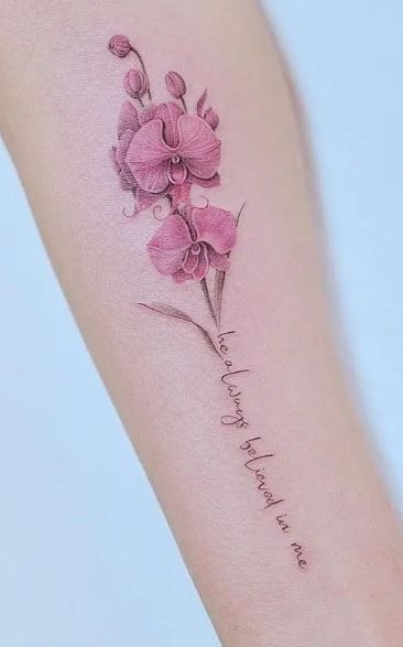 Small Tattoos Orchid, Blue Orchid Tattoo, Orchid Tattoos, Orchid Flower Tattoos, Unique Tattoos For Women, Stars Tattoo, Orchid Tattoo, Remembrance Tattoos, Flower Wrist Tattoos