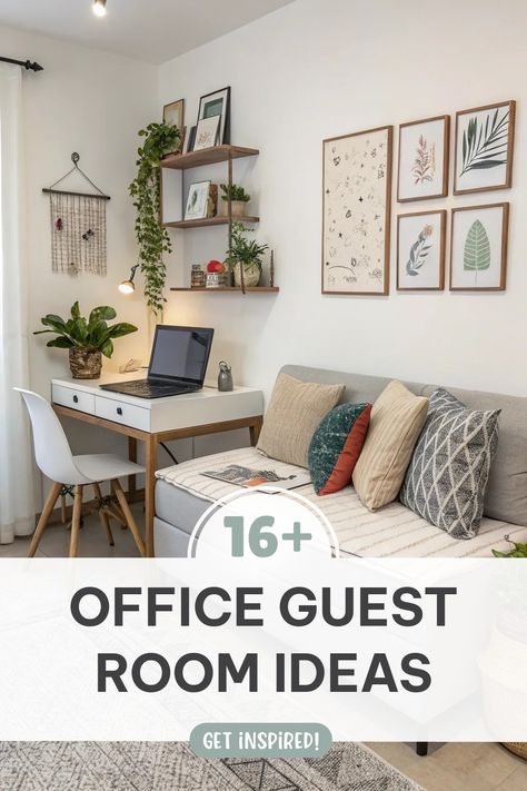 Office Guest Room Ideas: Transform multifunctional spaces with smart furniture and cozy decor. Guest Room Ideas, Multifunctional Space, Office Guest Room, Stylish Office, Smart Furniture, Cozy Decor, Cozy Bed, Guest Room, Room Ideas