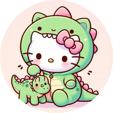 Hello Kitty Dinosaur Drawing, Cute Hello Kitty Art, Dino Hello Kitty, Hello Kitty Dinosaur, Clay Hello Kitty, Twin Characters, Baby Animal Drawings, Walpaper Hello Kitty, Wallpaper Iphone Disney Princess