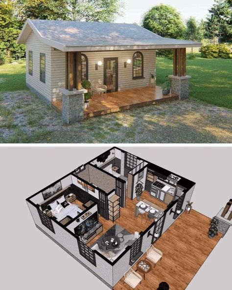 Small Two Floor House Design, Mini Houses Tiny Homes, Starter House, Shed Home, A Small House, Tiny House Community, Tiny House Inspiration, Sims House Plans, Tiny House Floor Plans