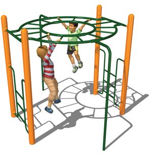 Monkey Bars Connected in a Circle with Ladders and Exit Poles    The 360° Orbital Horizontal Ladder Playground Component (http://www.belson.com/orbitl.htm) makes developing upper body strength and agility a whole lot more fun. Featuring endless overhead monkey bars that continue in a circle promoting interaction with other kids. Church Playground, Playground Climber, Cool Playgrounds, Public Playground, Commercial Playground, Antique Phone, Commercial Playground Equipment, Kids Outdoor Play, Toddler Girl Room