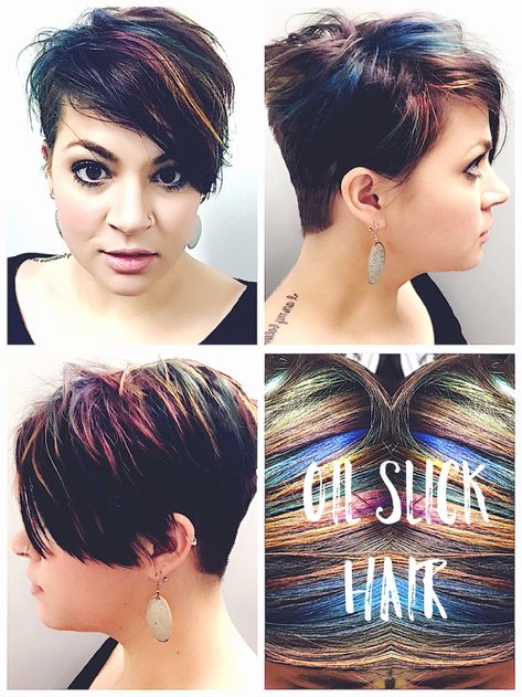 Oil Slick Hair: Finished Product – The Gay Mrs. Brady Oil Slick Hair Color, Hair Color Red, Oil Slick Hair, Slick Hair, Joico Color, Ombré Hair, Super Hair, Long Pixie, Oil Slick