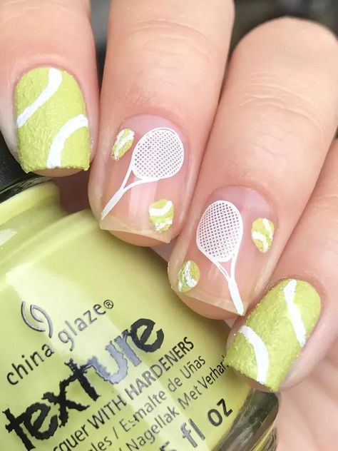 Game, set, manicure: The tennis-themed nails to try this summer - undefined Us Open Tennis Nails, Tennis Inspired Nails, Tennis Nail Art, Board Game Nails, Tennis Nails Designs, Gaming Nails, Tennis Makeup, Tennis Nails, Sport Nails