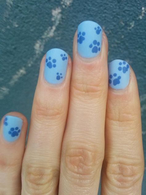 Puppy Print Nails, Puppy Paw Nail Designs, Bluey Nails Design, Paw Print Acrylic Nails, Dog Paws Nails, Newborn Nails Design, Blue Clues Nails, Pawprint Nail Designs, Bluey Dog Nails