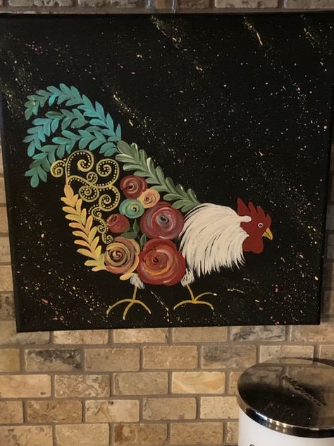 10x10 stretched canvas Whimsical Canvas Painting Ideas, Canvas Painting To Sell, Paintings To Sell Ideas, Chicken Painting Whimsical, Canvas Painting Quotes, Romantic Artwork, Rooster Painting, Garden Mural, Tree Mural