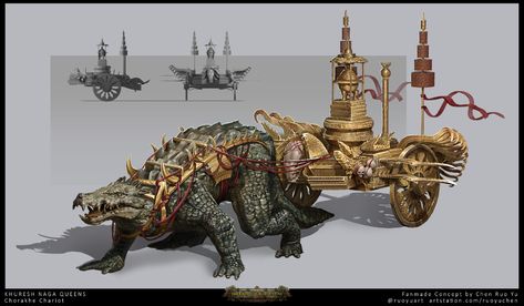 ArtStation - Chorakhe Chariot Concept Golden Empire, Three Kingdom, Vibrant Colour Palette, Cave Drawings, Unit Design, Concept Art World, Game Workshop, Fiction Idea, Fantasy Battle