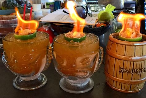 Stop Setting Your Rum on Fire! Tiki Fire Explained - Cocktail Wonk Tiki Drinks Cocktails, Flaming Cocktails, Flaming Drinks, Bowl Cocktails, Hawaiian Cocktails, Cocktail Drinks Alcoholic, Drink Garnishing, Tiki Bars, Tasty Snacks