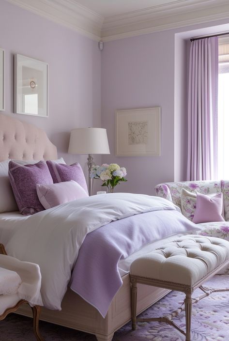 Purple Bedroom Walls, Dream Home Makeover, Woman Bedroom Ideas, Grown Woman Bedroom Ideas, Lilac Bedroom, Modern Barndominium Ideas, Purple Room Decor, Modern Barndominium, Purple Bedrooms