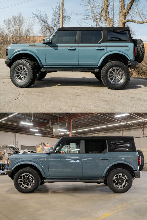 Before and after images of a custom lifted 2022 Ford Bronco build. Bronco Mods, Custom Ford Bronco, Ford Bronco Custom, 2022 Ford Bronco, Bronco Custom, Bronco Car, Bronco Truck, New Bronco, Girly Car