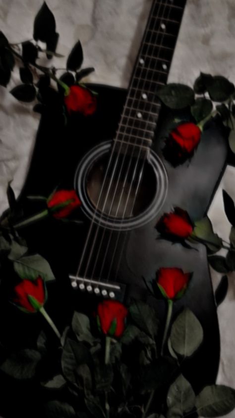 Black guitar with red roses Burgundy Aesthetic, Red And Black Wallpaper, Goth Wallpaper, Flowers Photography Wallpaper, Rosé Aesthetic, Lovely Flowers Wallpaper, Dark Feminine Aesthetic, Beautiful Dark Art, Cute Wallpaper For Phone